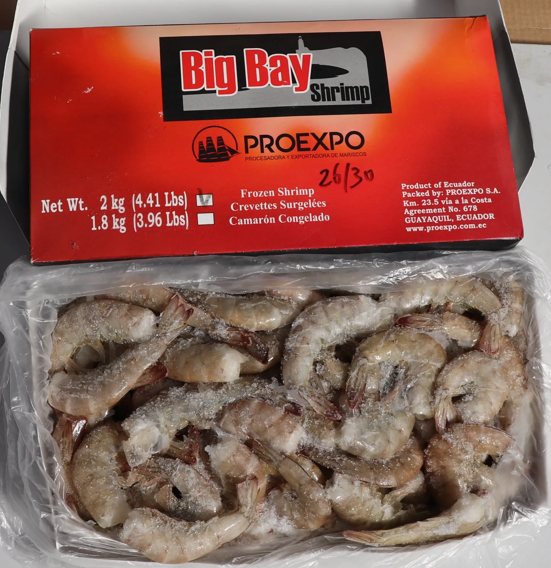 [0166 217] Crevette EQUA HLSO  26/30 10x2kg 厄瓜多尔有壳白虾
