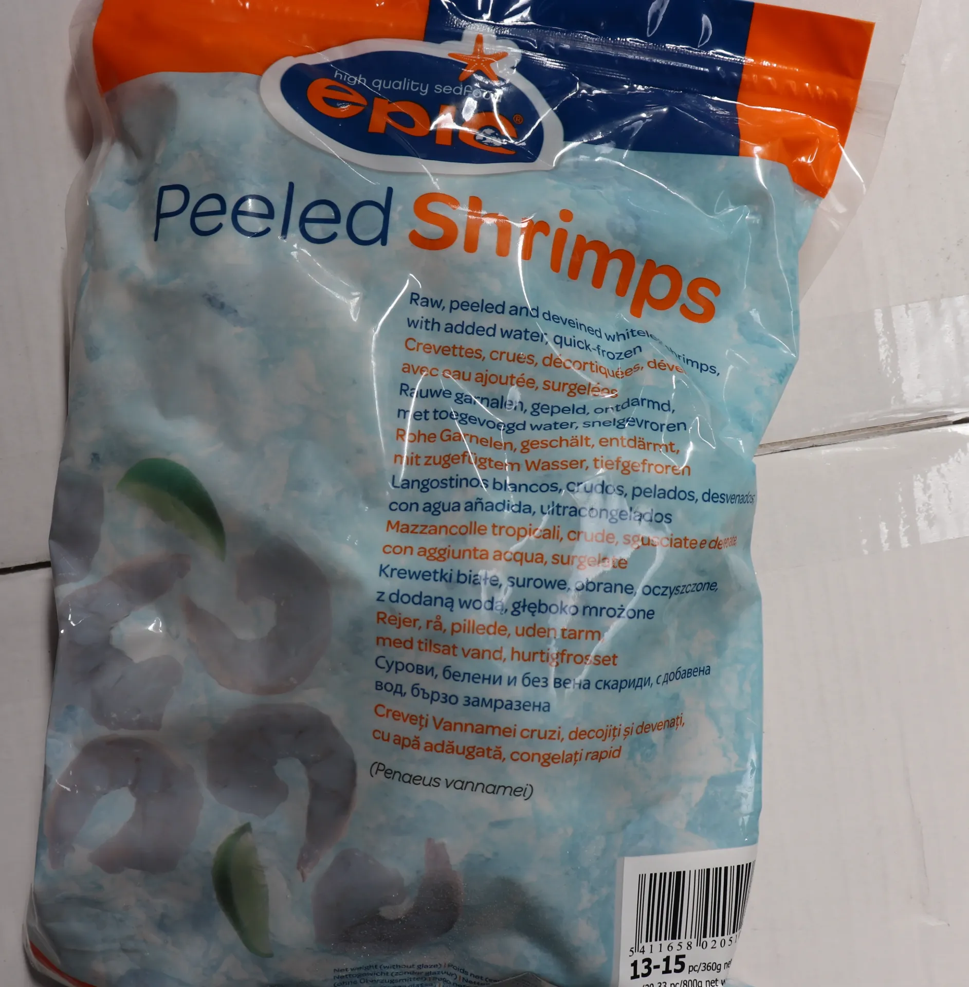 Garnalen VAN PD IQF 13/15 12x800g Zak met garnalenballetjes 袋装虾白虾球