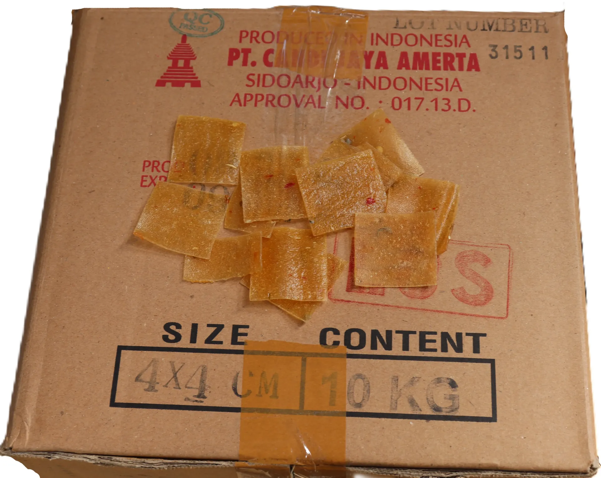 [BEI150 684] Kroepoek pikant 10kg (Cassave) 4x4cm 辣虾片