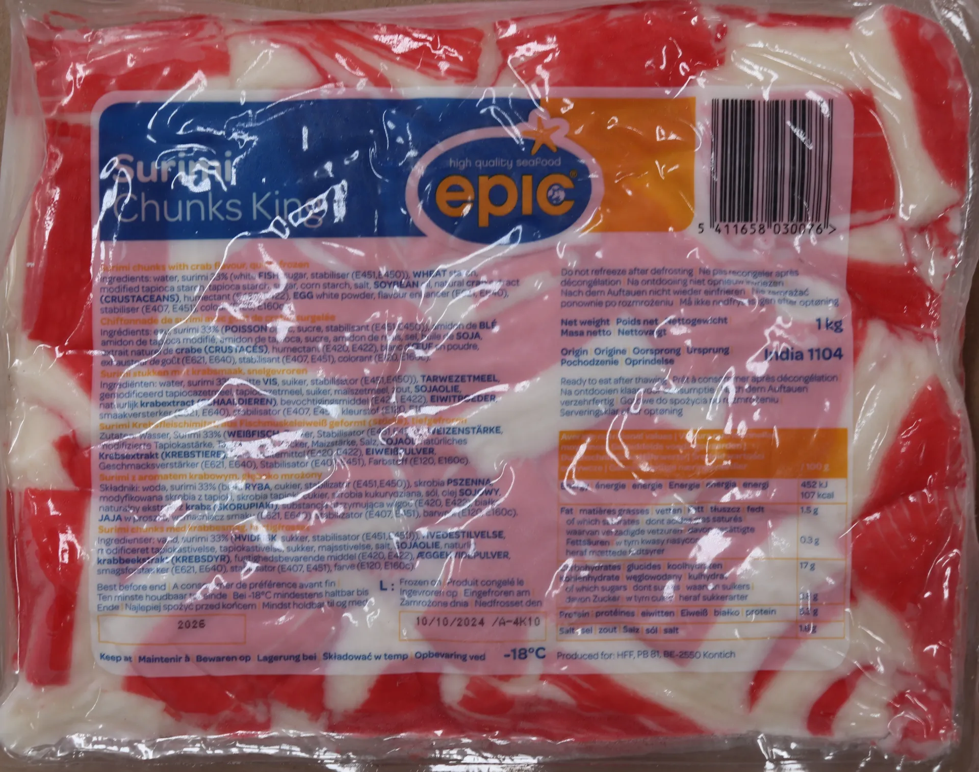 [0294 222] Chiffonade van rode surimi 10*1kg 蟹柳块