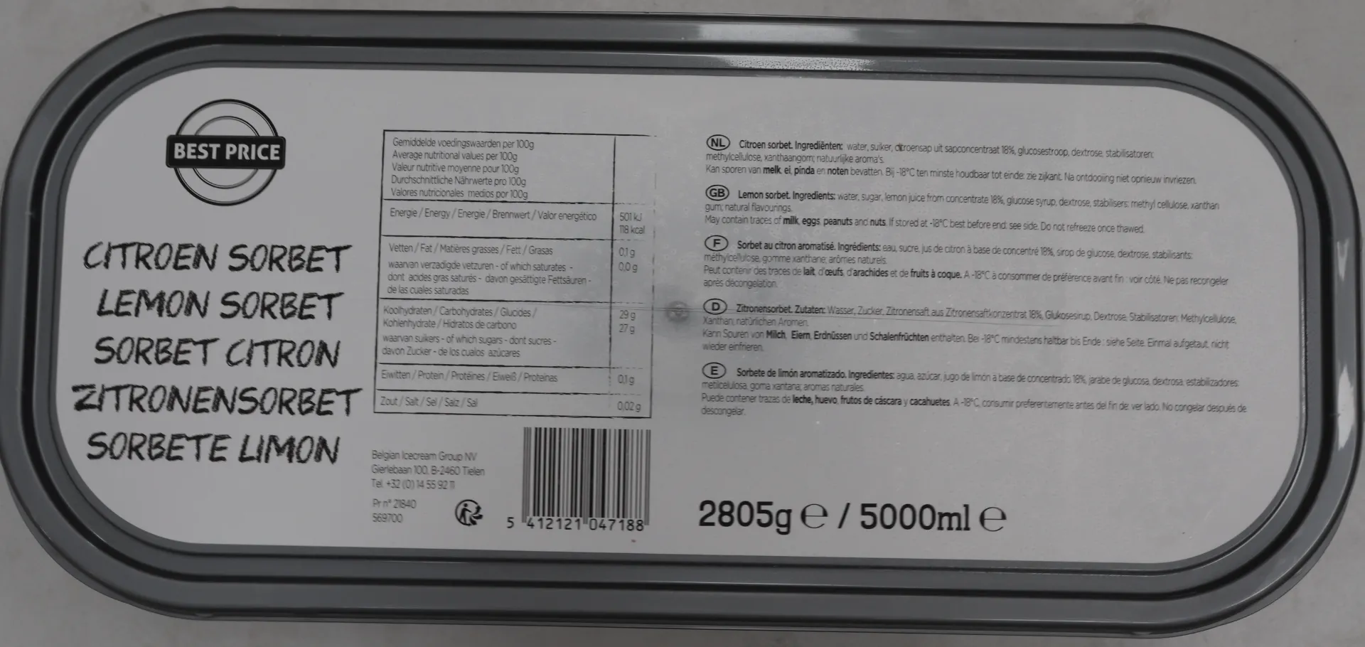 [GLA004 172] Glace citron 2*5L 冰淇淋  柠檬